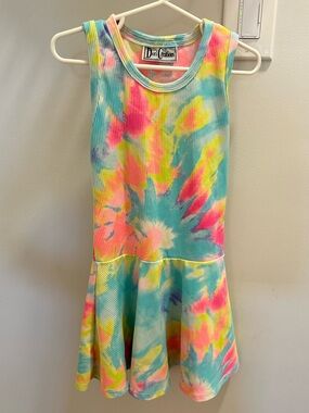 Dori Creations Girls Neon Tie-Dye Stretchy Sleeveless Skater Dress Size 6